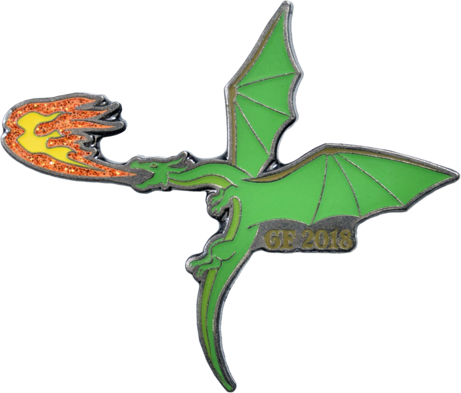 Glittery Hard Enamel Pin of Fire Breathing Dragon for Destination Imagination Pin Collection