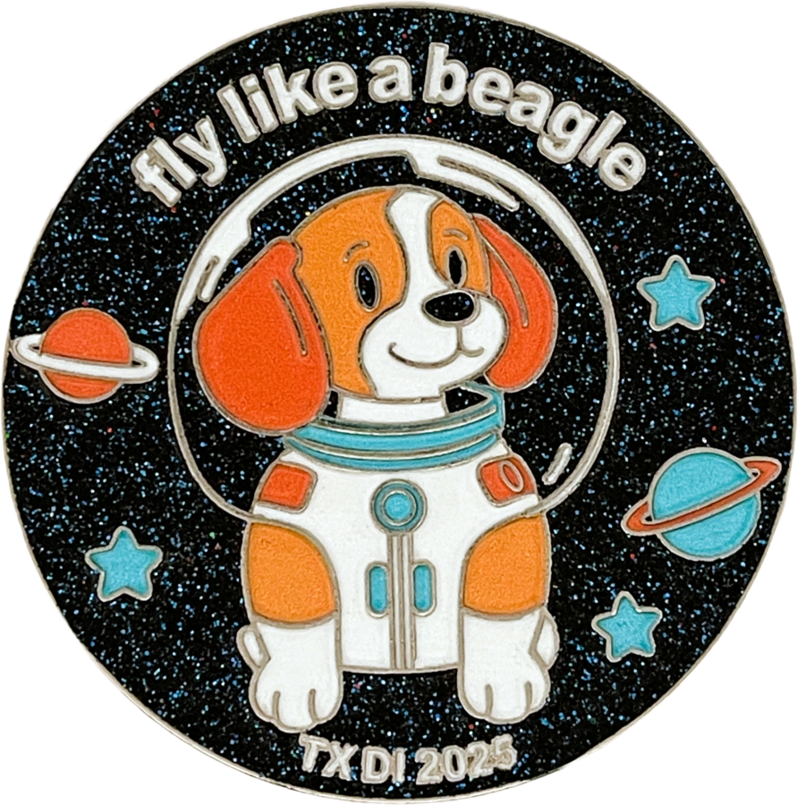 Glittery Soft Enamel Pin of DI Fly Like a Beagle for Destination Imagination Pin Collection