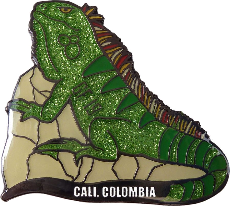 Glittery Soft Enamel Pin of Iguana with Epoxy Coating for Destination Imagination Pin Collection