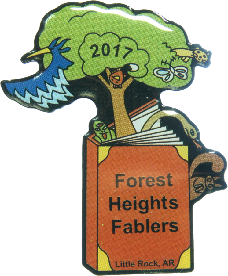 Offset Print Pin of Tree Books and Bird for Destination Imagination Pin Collection
